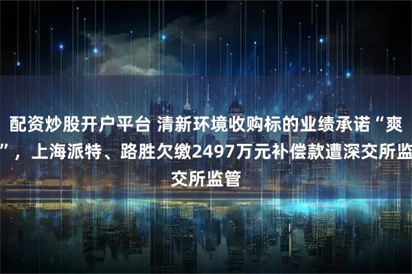配资炒股开户平台 清新环境收购标的业绩承诺“爽约”，上海派特、路胜欠缴2497万元补偿款遭深交所监管
